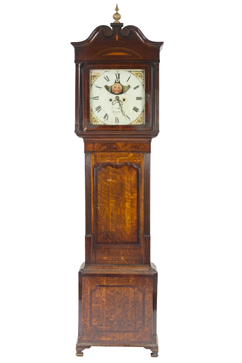 LATE EIGHTEENTH CENTURY OAK AND MAHOGANY CROSSBANDED LONGCASE CLOCK WITH HALIFAX ROLLING MOON PHASE,