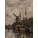 FREDERICUS JACOBUS VAN ROSSUM DU CHATTEL (1856 - 1917) OIL PAINTING ON CANVAS Dutch canal scene with