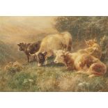ATTRIBUTED TO WILLIAM R.C. WATSON (1866-1921) WATERCOLOUR Cattle in an upland landscape evidence