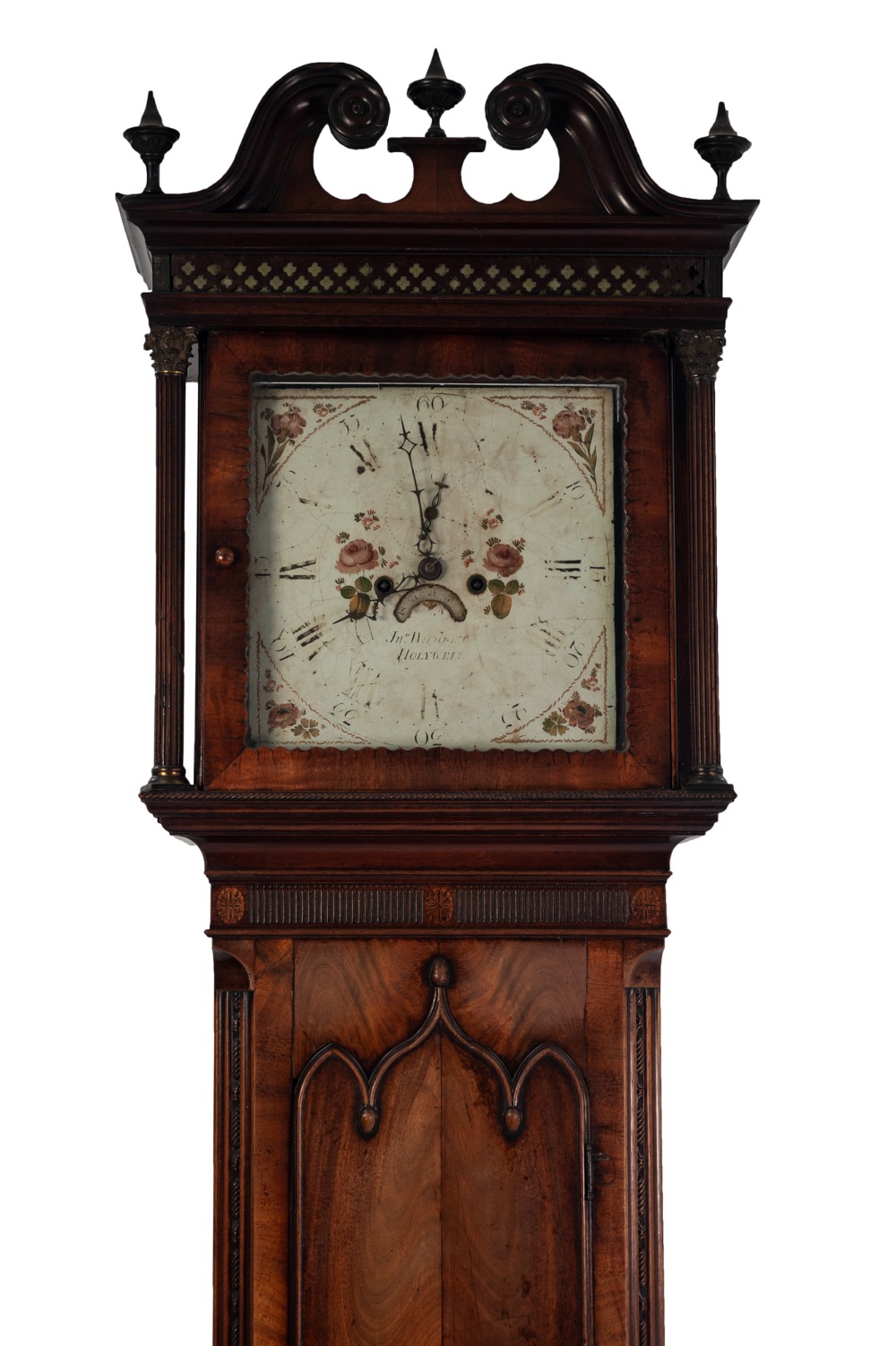 EARLY NINETEENTH CENTURY MAHOGANY LONG CASE CLOCK SIGNED JNo WINSTANLEY, HOLYWELL, the 13" painted - Image 2 of 2