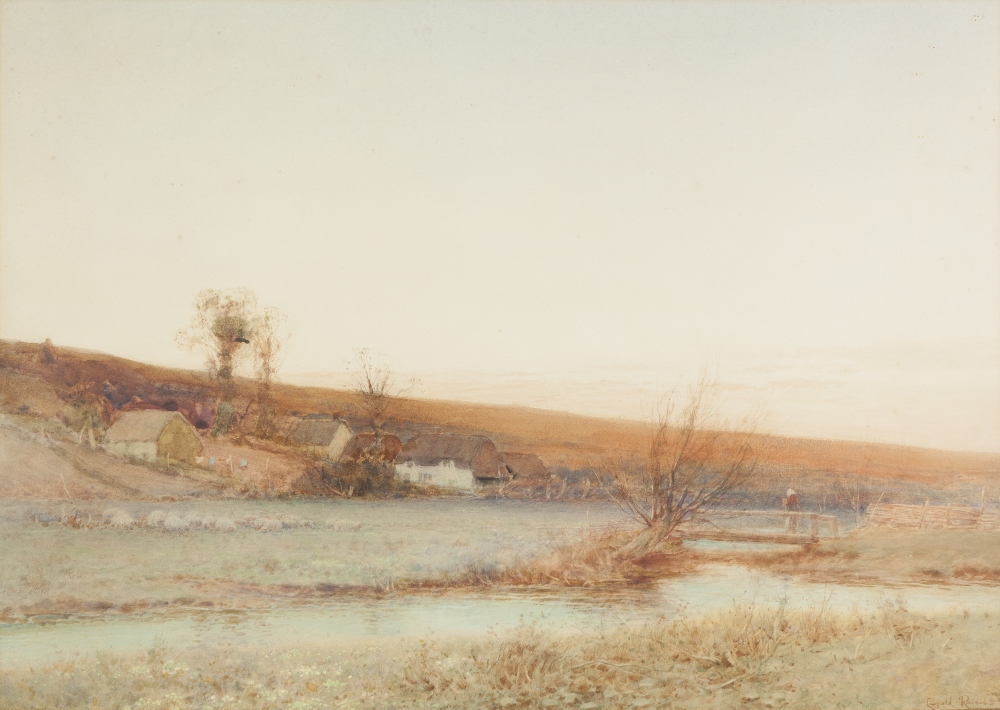 LEOPOLD RIVERS R.B.A. (1850-1905) WATERCOLOUR View in Dorset Signed The replaced gold mount