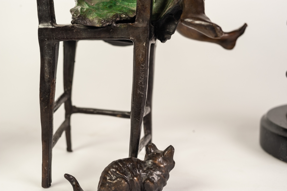 THREE MODERN PATINATED METAL FIGURES, one modelled as a female figure, on socle base, another, - Image 3 of 6