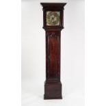 EIGHTEENTH CENTURY OAK LONGCASE CLOCK SIGNED WOLLEY CODNOR, the 11" brass dial with date aperture to