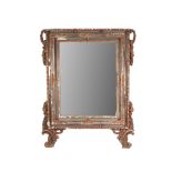 20th CENTURY PATINATED GESSO AND WOOD OVERMANTLE MIRROR, 47" x 37" (119.5 x 94cm), (distressed)