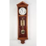 MODERN HERMLE & SOHN WALNUT AND LINE INLAID VIENNA TYPE WALL CLOCK, the 7 ½" dial with subsidiary