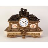 LATE NINETEENTH/ EARLY TWENTIETH CENTURY FRENCH PATINATED AND GILT BRONZE MOUNTED WHITE MARBLE