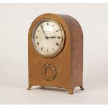 FRENCH GILT METAL MANTLE CLOCK, the 3 ½" silvered dial with engine turned centre, powered by a