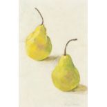 ANITRA RUSHBROOK (Contemporary) OIL PAINTING ON BOARD Two pears Signed lower right 10 1/2" x 7" (