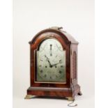 GEORGE III FIGURED MAHOGANY AND BRASS TABLE CLOCK WITH PULL REPEAT, SIGNED 'WILLIAM BLACK, LONDON,
