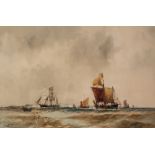 FRANK H. MASON (1876-1965) WATERCOLOUR DRAWING Shipping under sail off he coast Signed 13 ½" x