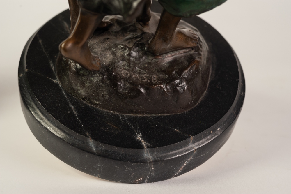 THREE MODERN PATINATED METAL FIGURES, one modelled as a female figure, on socle base, another, - Image 5 of 6