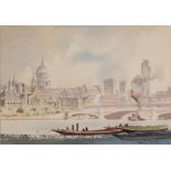 DENIS LORD (1926-2013) WATERCOLOUR View of the Thames with St. Paul's beyond Signed 9 1/4" x 13 1/4"