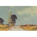 JAMES LONGUEVILLE (b.1942) OIL PAINTING ON BOARD 'The road, Shropshire, 1980' Signed, titled to