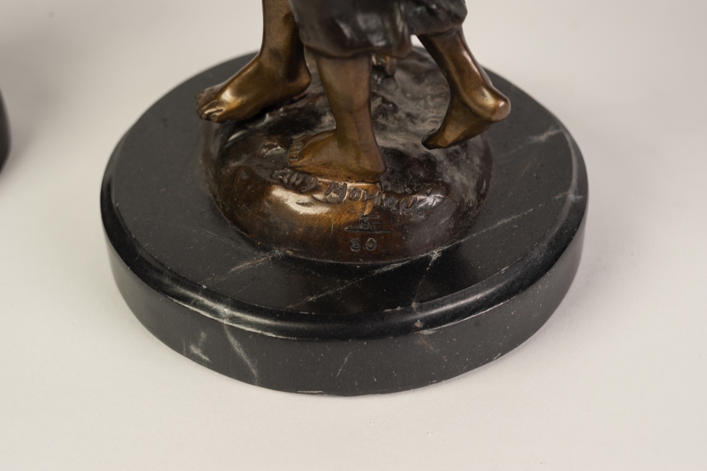 THREE MODERN PATINATED METAL FIGURES, one modelled as a female figure, on socle base, another, - Image 6 of 6