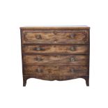 GEORGE III MAHOGANY SECRETAIRE CHEST, the crossbanded oblong top above a fall front secretaire