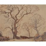DONALD BOSHER (1921-1977) WATERCOLOUR ON OATMEAL PAPER A Country lane in winter Signed 'Bosher'