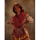 R. TRINIDAD OIL PAINTING Woman in Moroccan costume Signed lower right 17" x 13" (43cm x 33cm)