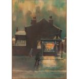 TOM BROWN (b.1933) PASTEL DRAWING Corner shop Signed and dated (19)79 13 ½" x 9 ¼" (34.3cm x 23.