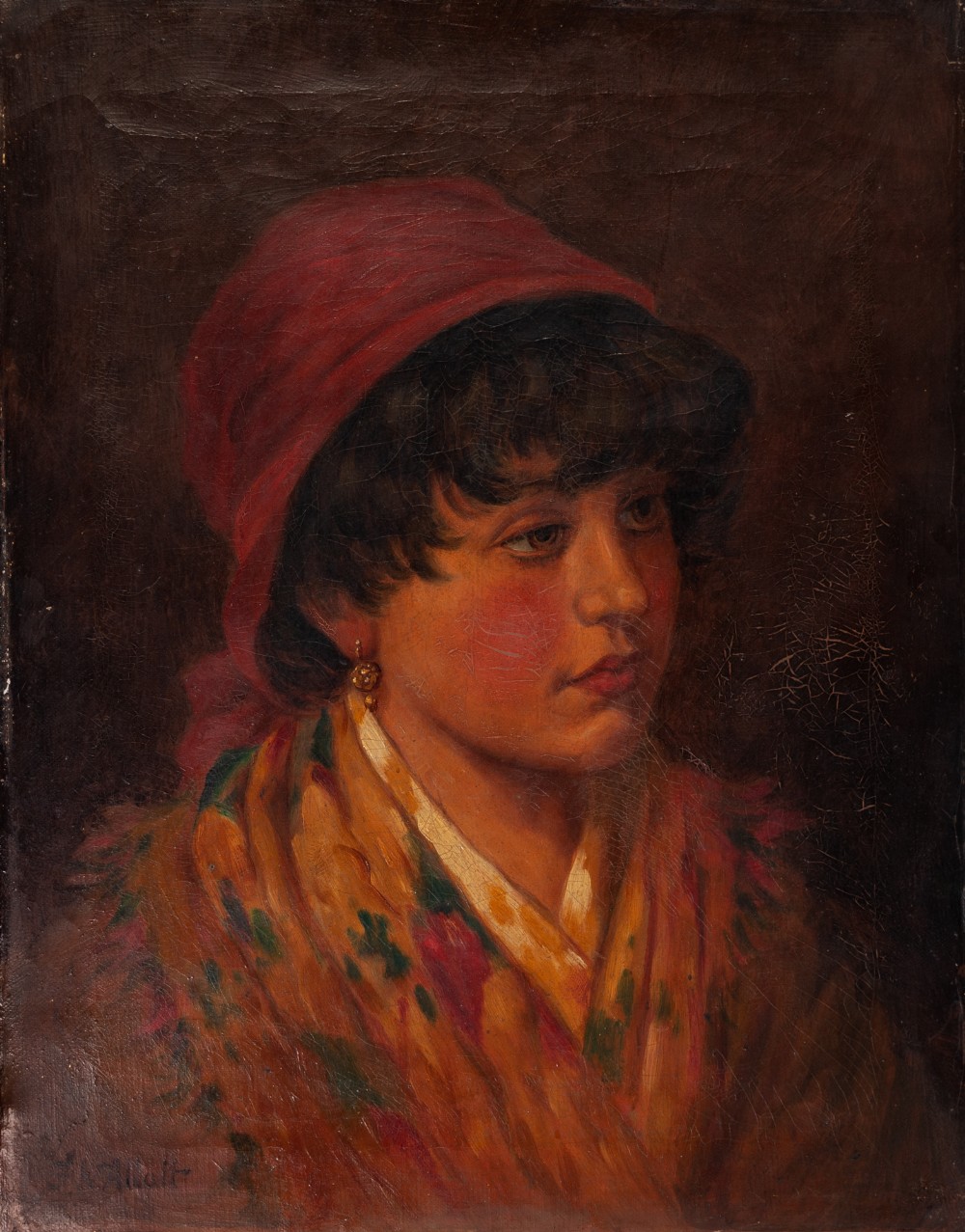 F.W. ALLATT (late Nineteenth/early Twentieth Century) OIL PAINTING ON CANVAS Head of gypsy girl