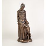 MODERN REPRODUCTION 'BRONZED' MOULDED COMPOSITION ART DECO GROUP, modelled as a lady in pleated