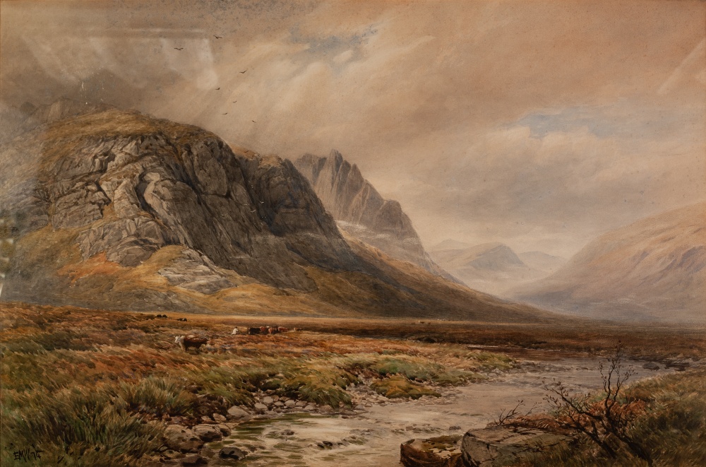 EDMUND MORISON WIMPERIS (1835-1900) WATERCOLOUR DRAWIING 'The Ogwen Valley' Initialled and dated (