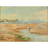 JAMES LONGUEVILLE (b.1942) OIL PAINTING ON BOARD 'The white boat, Abersoch' Signed, titled to artist