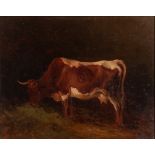 EDMUND MAHLKNECHT (Austrian 1820-1903) OIL PAINTING ON BOARD A Study of a cow eating Signed with