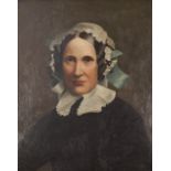 NINETEENTH CENTURY ENGLISH SCHOOL OIL PAINTING ON RELINED CANVAS Bust portrait 'Mrs Hardy' Thomas