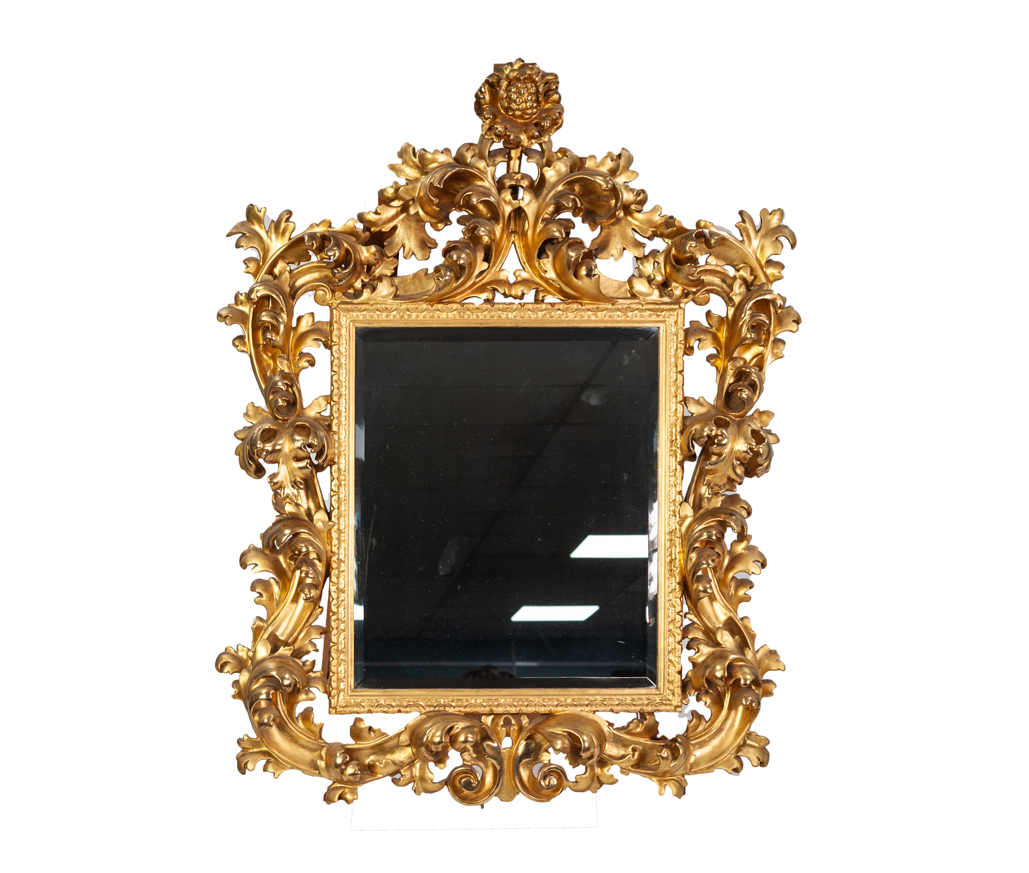 LATE NINETEENTH/ EARLY TWENTIETH CENTURY FLORENTINE STYLE CARVED GILTWOOD WALL MIRROR