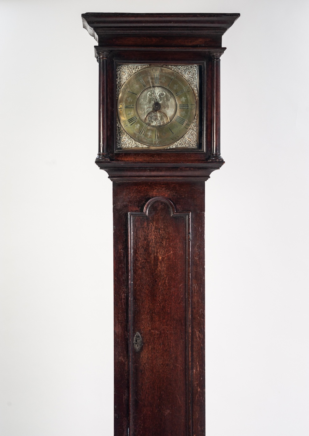 EIGHTEENTH CENTURY OAK LONGCASE CLOCK SIGNED WOLLEY CODNOR, the 11" brass dial with date aperture to - Image 2 of 2