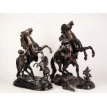 TWO MODERN REPRODUCTION PATINATED SPELTER GROUPS OF MARLEY HORSES, 19 ½" (49.5cm) high (a/f) and