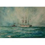 WILLIAM MINSHALL BIRCHALL (1884-1941) WATERCOLOUR DRAWING 'Against Wind and Tide', sailing ship