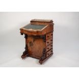 MID VICTORIAN INLAID BURR WALNUT DAVENPORT DESK, the stationary compartment with gilt metal