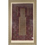 ANTIQUE EASTERN PRAYER RUG, with off white and diaper striped centre panel and rectangular mihrab