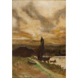 UNATTRIBUTED (EARLY TWENTIETH CENTURY) OIL PAINTING Coastal scene with moored sailing boat