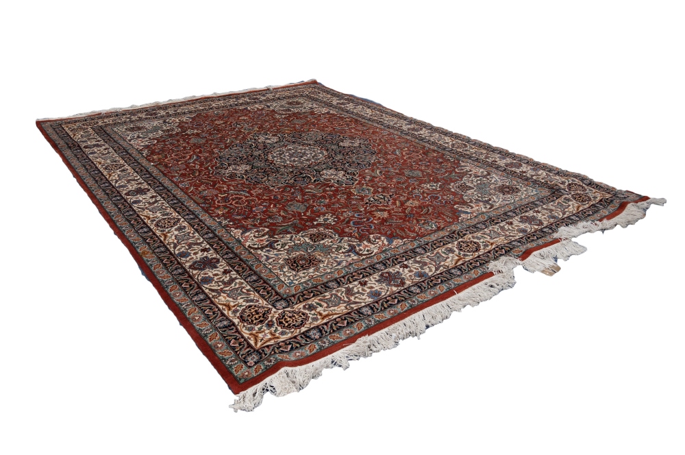 ROMANIAN HAND-MADE WOOL PILE CARPET OF PERSIAN DESIGN, heavy quality with intricate large circular