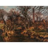 JOHN McCOMBS (b.1943) OIL PAINTING ON BOARD 'Bridge over the River Tame, Delph' Signed and dated (