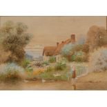 ROBERT HOLLANDS WALKER (active 1892-1920) WATERCOLOUR Rural landscape with thatched cottage Signed 9
