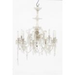 A LARGE VENETIAN CLEAR GLASS TEN LIGHT ELECTROLIER WITH SCROLL ARMS