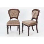 SET OF SIX VICTORIAN CARVED MAHOGANY SINGLE DINING CHAIRS, each with moulded, waisted back with deep