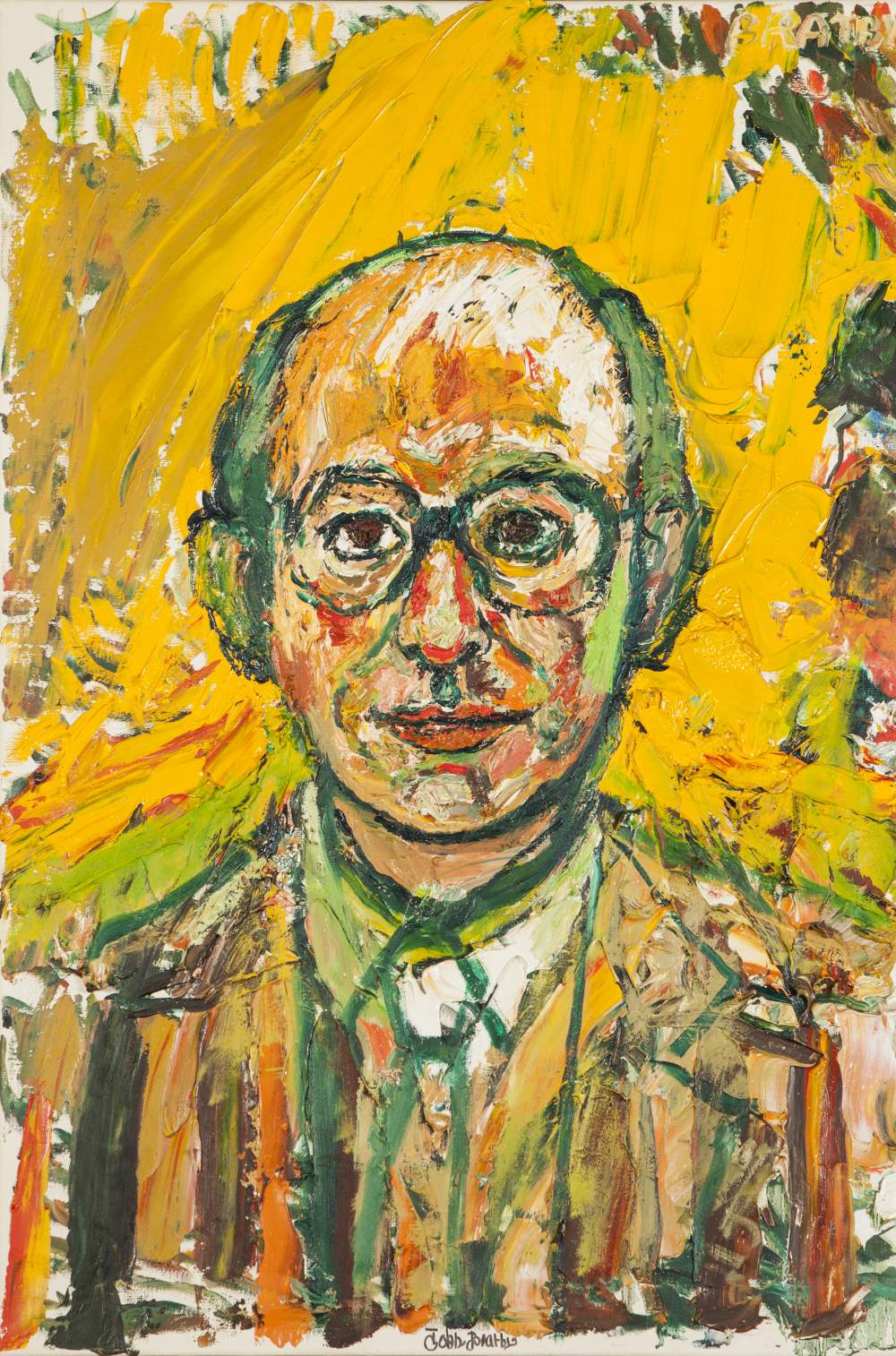 •JOHN RANDALL BRATBY (1928-1992) OIL PAINTING Head and shoulders portrait of Sir Gerald Kaufman