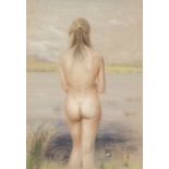ALLAN REES COWNIE (1927) PASTEL DRAWING ON INGRES PAPER 'Nude Looking at Lake' Signed lower left