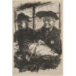 ROGER HAMPSON (1925 - 1996) BLACK AND WHITE MONOPRINT Man and Woman seated on a train Signed in