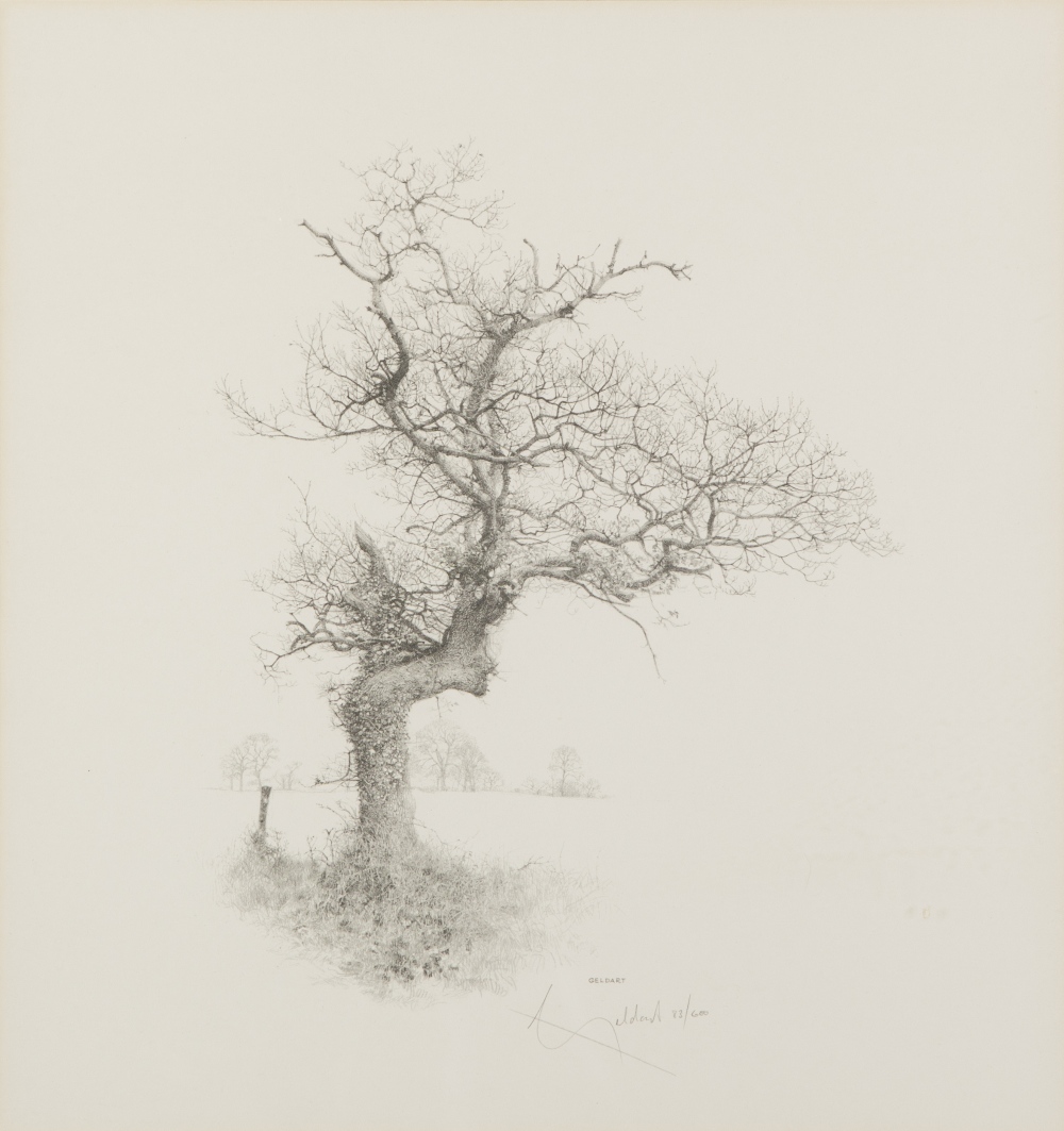 WILLIAM GELDART (B.1936) ARTIST SIGNED LIMITED EDITION PRINT OF A PENCIL DRAWING Tree in a landscape - Image 2 of 2