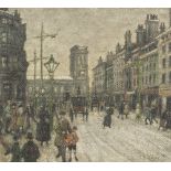 •ARTHUR DELANEY (1927-1987) OIL PAINTING Manchester street scene, 'Old City Square' Signed, titled