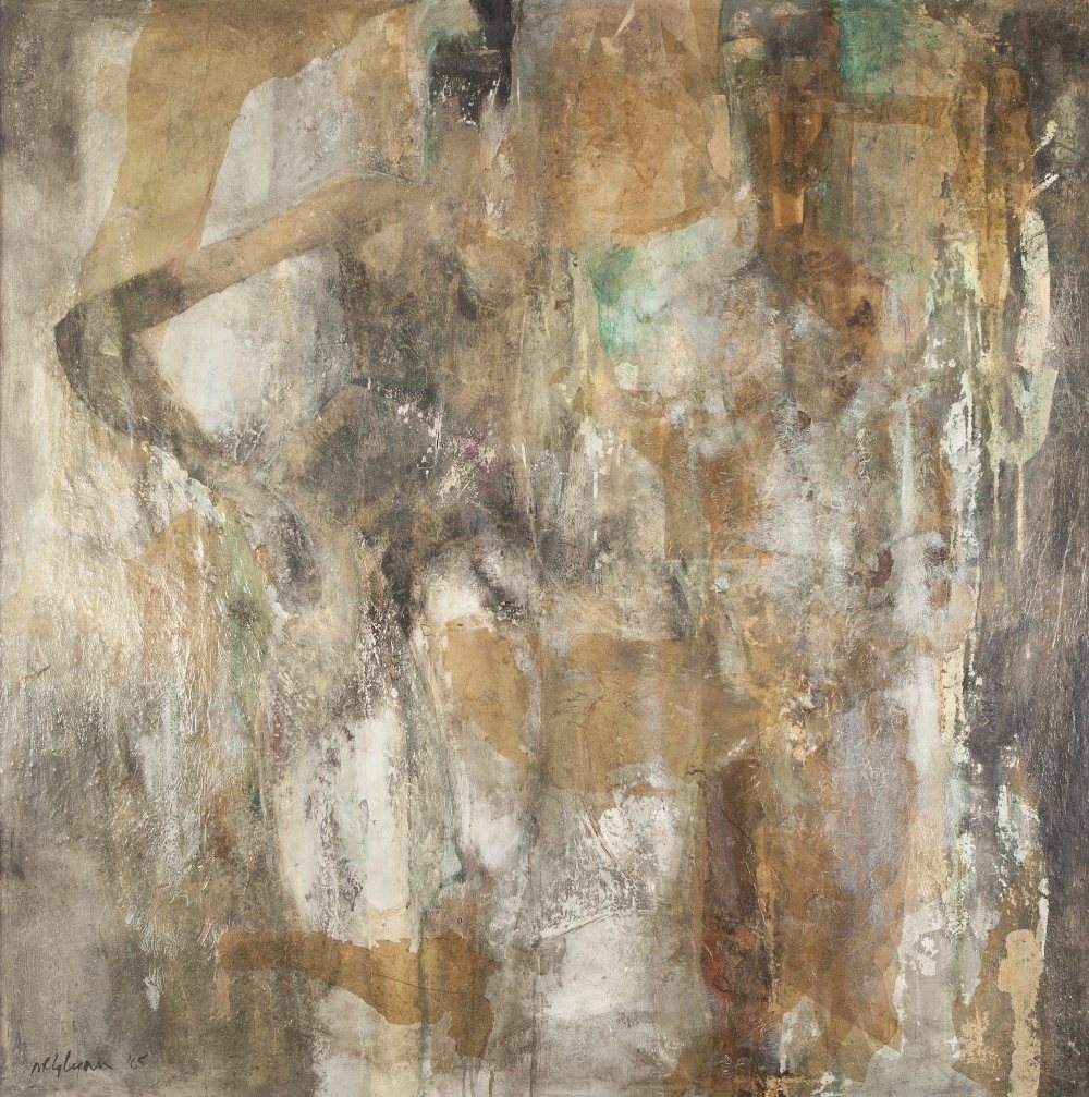 TERRY McGLYNN (1903 -1973) MIXED MEDIA ON BOARD Abstract work with outline of a female figure to the