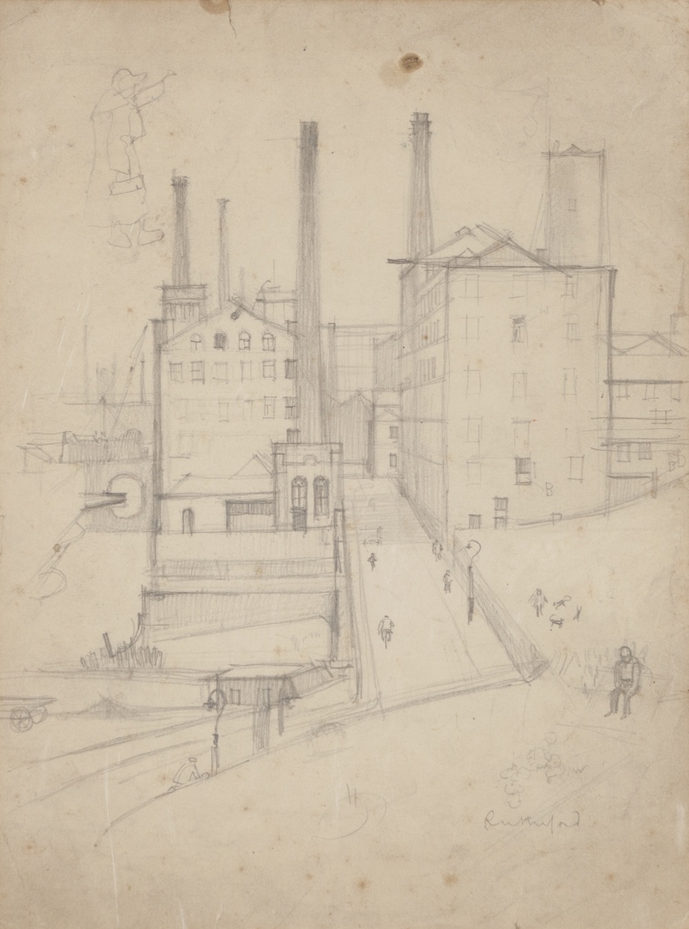 HARRY RUTHERFORD (1903 - 1985) PENCIL SKETCH ON BUFF PAPER Sketch of the background of the oil