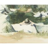 ROBERT LITTLEFORD (b.1940) TWO WATERCOLOUR DRAWINGS Boy swimmer resting 8 ¼" x 10 ¼" (21cm x 26cm)