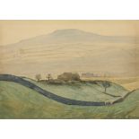 HAROLD HEMMINGWAY (1908-1976) WATERCOLOUR DRAWING Landscape with farm buildings in the foreground