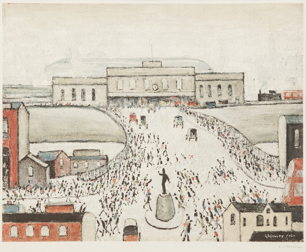 •L. S. LOWRY ARTIST SIGNED LIMITED EDITION COLOUR PRINT 'Station Approach' Guild stamped and